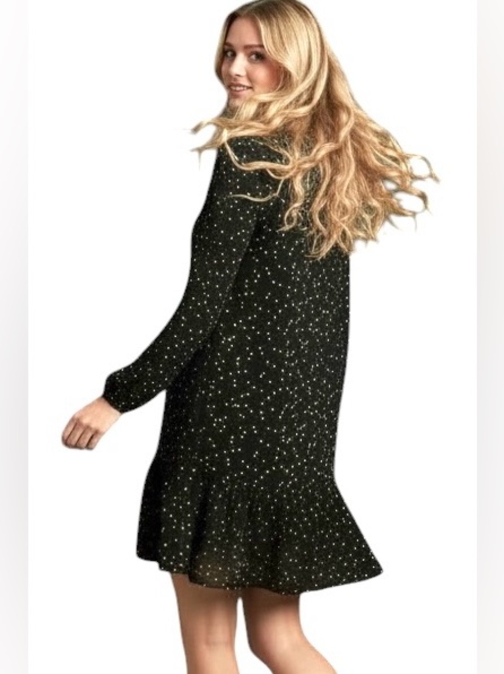 Theory Silk Chiffon Star Print Puff Sleeve Flounce Dress Women’s Size 4 - Picture 2 of 13